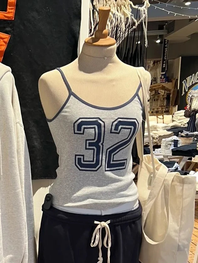 Streetwear 32 Print Gray Slim Crop Top Women New Summer Sleeveless Cotton Cropped Camis American Vintage Tank Tops Y2k Clothes