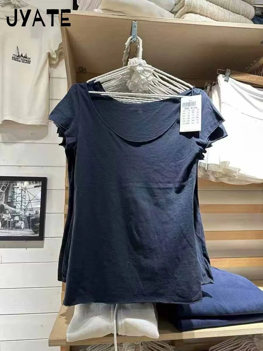 Simple Raw Hem Crew Neck Short Sleeve Tees Women Casual Cotton Soft Thin Sexy Chic Basic Tops Streetwear Vintage Sweet T-shirts