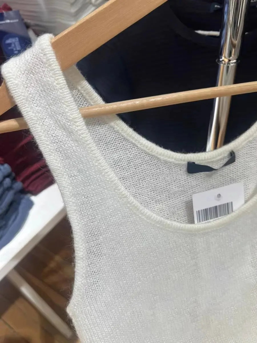 Beige Knitted Thin Smock Tank Top Women Summer Sweet Sleeveless Slim Female Casual Vest Preppy Style Simple Basic Crop Tops New