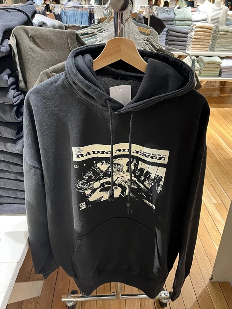 Black Letter Print Sweatshirts Women Autumn Warm Cotton Harajuku Fashion Casual Streetwear Pullover Top Vintage Chic Y2K Hoodies
