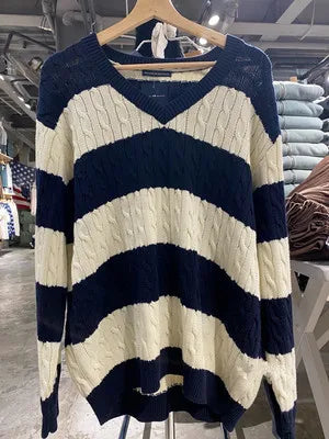 Fashion Twisted Floral Loose Knitted Sweater Women Autumn New V-neck Cotton Casual Chic Pullover Tops Streetwear Cute Jumper Y2K