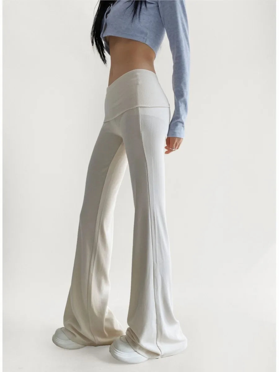 American Slim Knitted Yoga Pants Women Summer New Sexy Casual Elastic High Waist Flare Pant Sweet Streetwear Straight Trousers