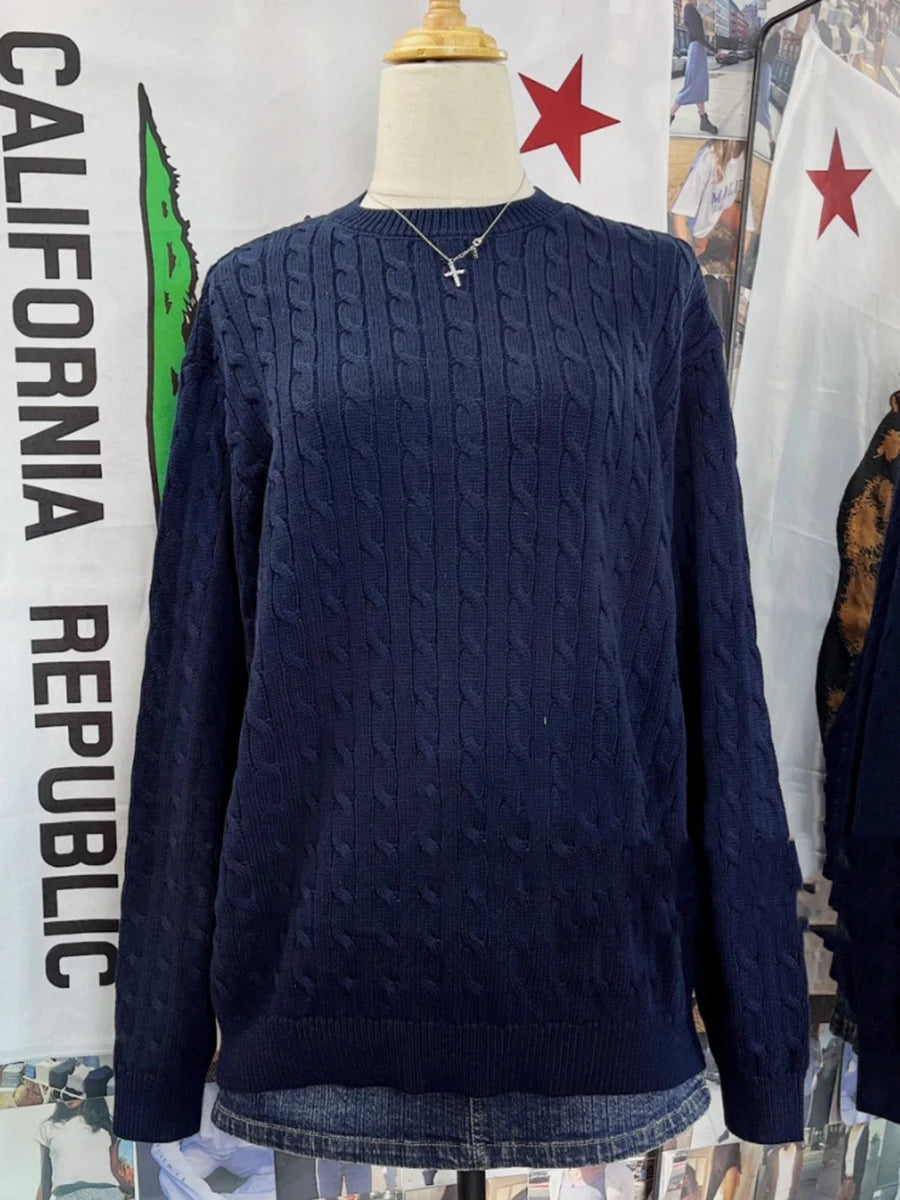 Twist Knit Loose Sweaters Autumn Cotton Warm O-neck Casual Preppy Style Pullover Tops Sweet Vintage Streetwear Chic Jumper Y2K