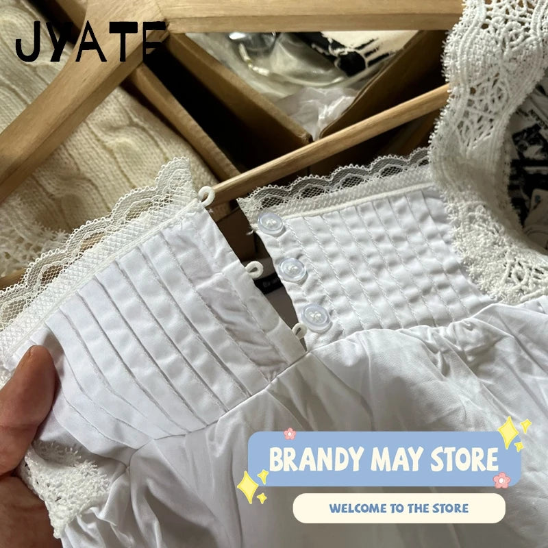 Sweet Buttons Lace Hollow Out Sleeve Camisole Women Summer New Simple Square Collar Sleeveless Vests Vintage Chic Cute Tank Tops