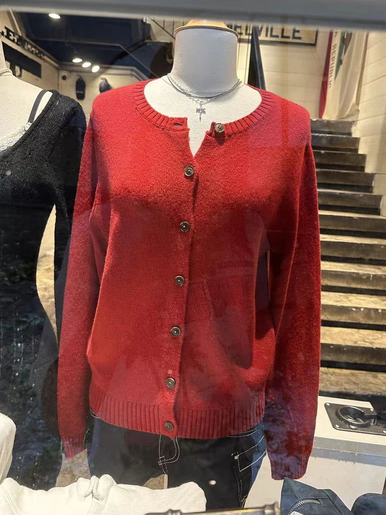 New Red Christmas Knitted Cardigan Women Autumn Casual Letter Embroidered Long Sleeve Sweater Sweet Cute Vintage Knitwear Tops