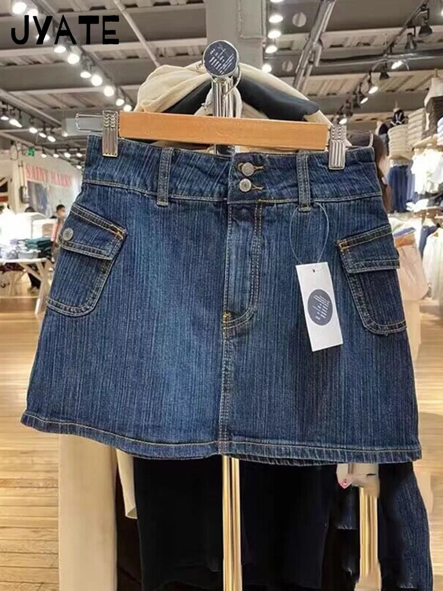 Vintage Denim Mini Cargo Skirts Women Summer New Streetwear Casual Cotton Slim Sexy Low Rise Skirt Harajuku Sweet Y2K Falda 2024