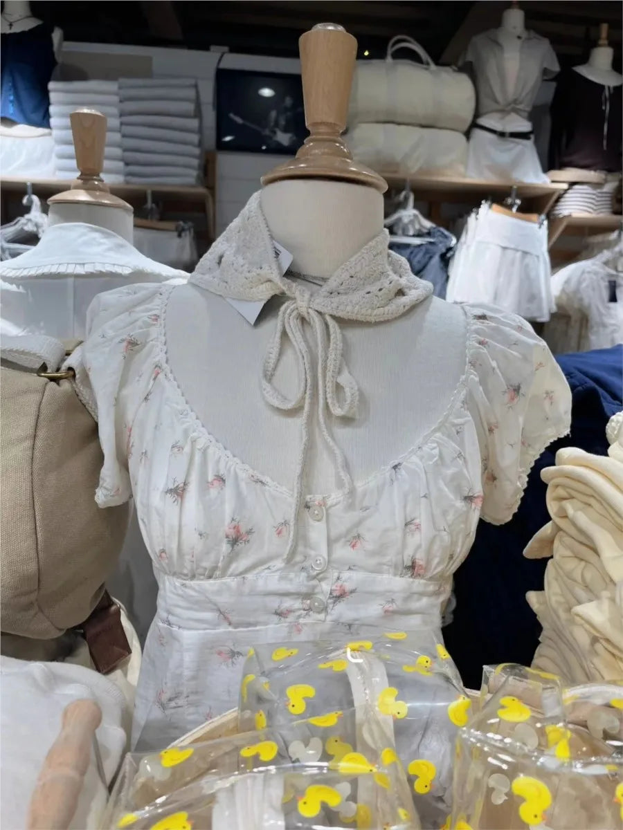 Floral Print Lace Trim T-shirts Women Summer New Casual Streetwear Buttons Short Sleeve Tees Sweet Simple Cute Tshirt Tops Y2K