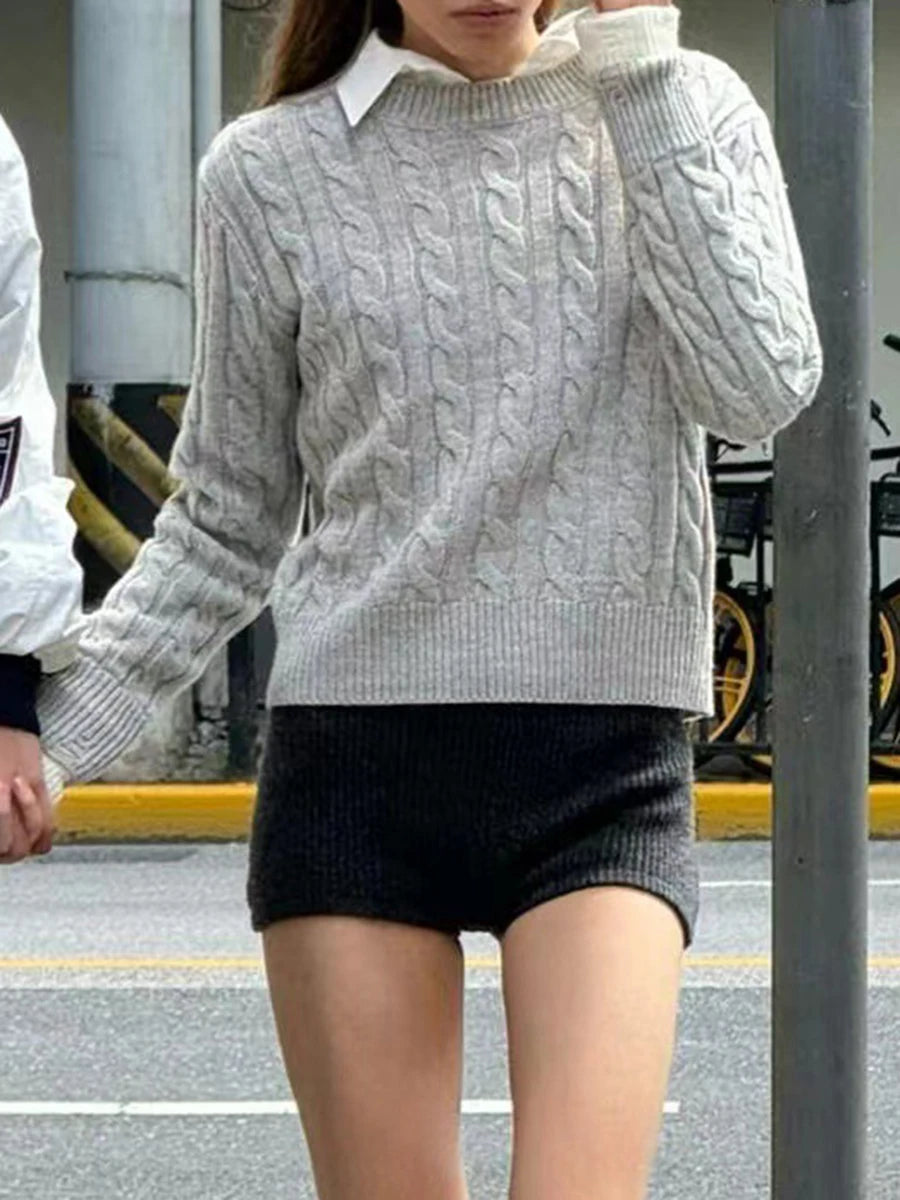 Sweet Solid Twist Knitted Crop Tops Women Autumn Casual Square Neck Slim Long Sleeve Pullover Cute Preppy Style Chic Sweaters