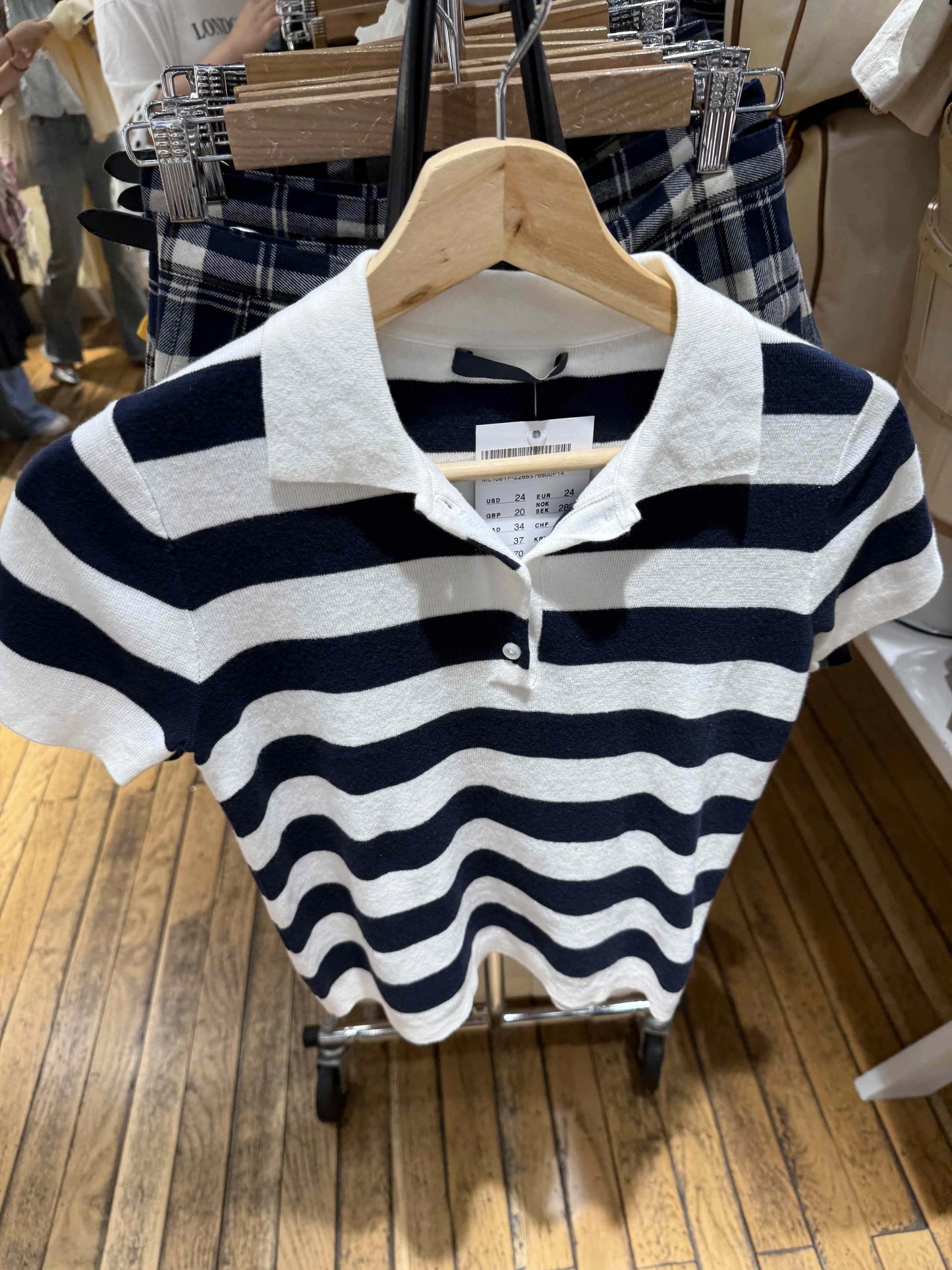 Striped Knitted Slim T-shirt Women Buttons Cotton Turn-down Collar Short Sleeve Tees Vintage Sweet Preppy Style Crop Tops Y2K