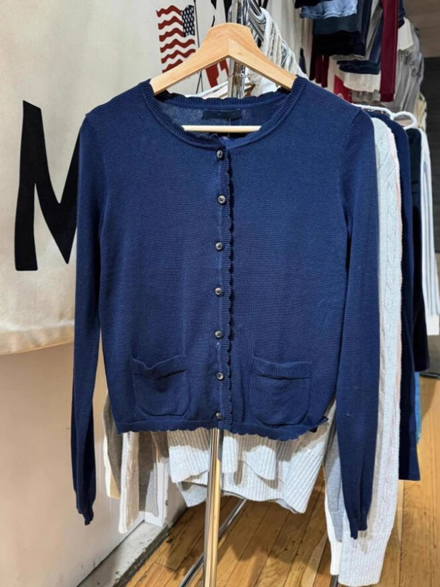Pink Sweet Pocket Knit Sweater Coat Women Autumn Lace Trim Neck Button Casual Solid Jumper Tops Sweet Cute Preppy Style Cardigan
