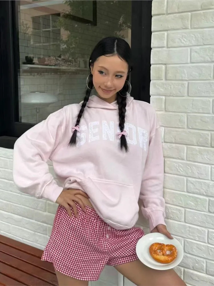 Sweet PInk Loose Sweatshirts Women Autumn Preppy Style Warm Cotton Casual Pullover Top Fashion Chic Cute Oversize Hoodies New