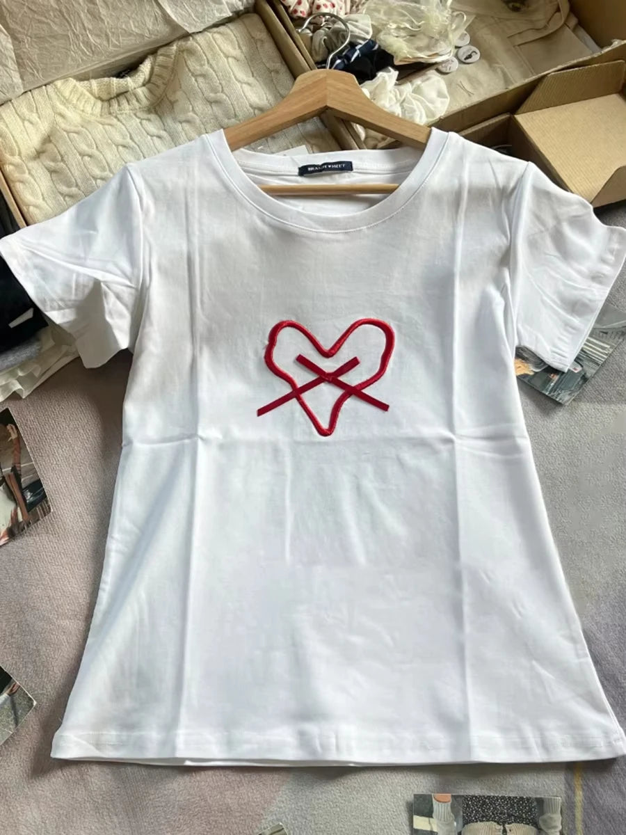 Gray Puppy With Pearl T-shirts Women Summer Slash Neck Sexy Cotton Slim Short Sleeve Tee Cute Sweet Animal Tshirt Y2K Crop Tops