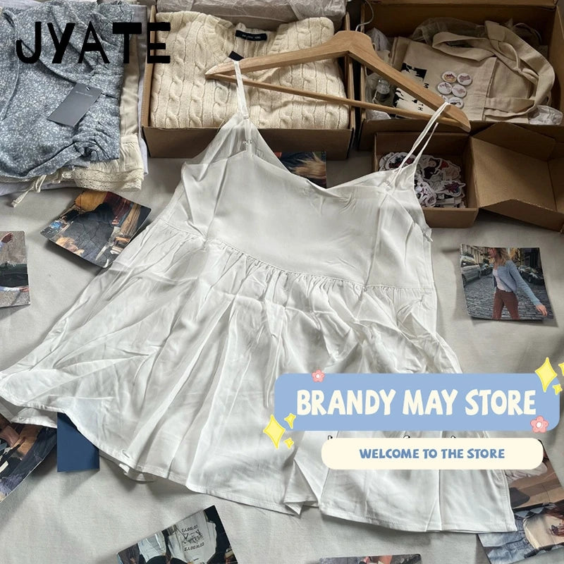 Fashion White Loose V-neck Tank Tops Women New Cotton Casual Simple Side Zipper Sleeveless Vests Sweet Preppy Style Camisole Y2K