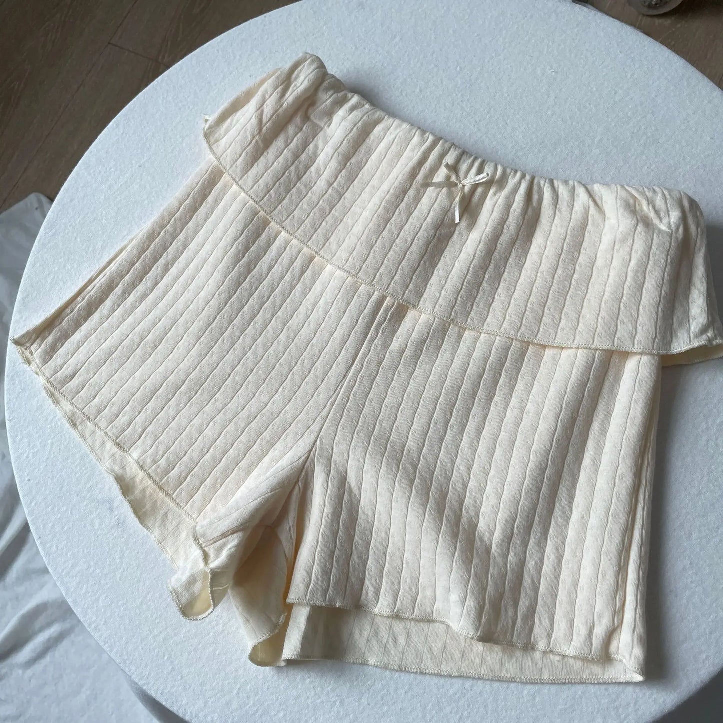 Cute Bow Eyelet Flange Shorts Women Spring Solid Elastic Waist Cotton Straight Short Pants Sweet Home Underwear Y2K Sweatshorts