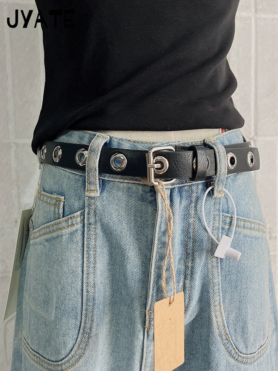 Retro Metal Buckle PU Black Belt Women New Streetwear Casual Rock n Roll Punk Preppy Style Vintage Chic Belts Y2K