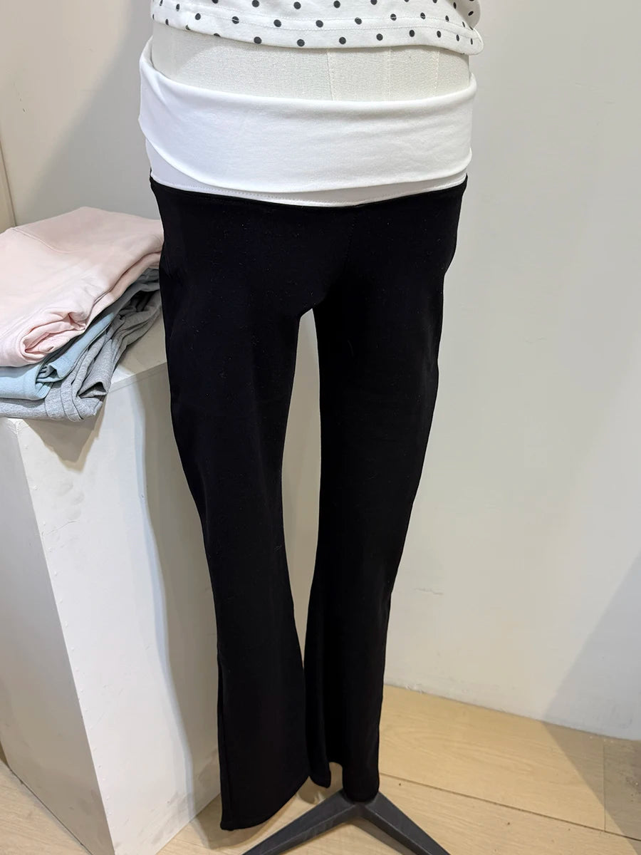 Flip up Pink Skinny Yoga Pants Women Autumn Elastic Cotton Long Flare Pants Female Sweet Casual Preppy Style Y2K Sport Trousers