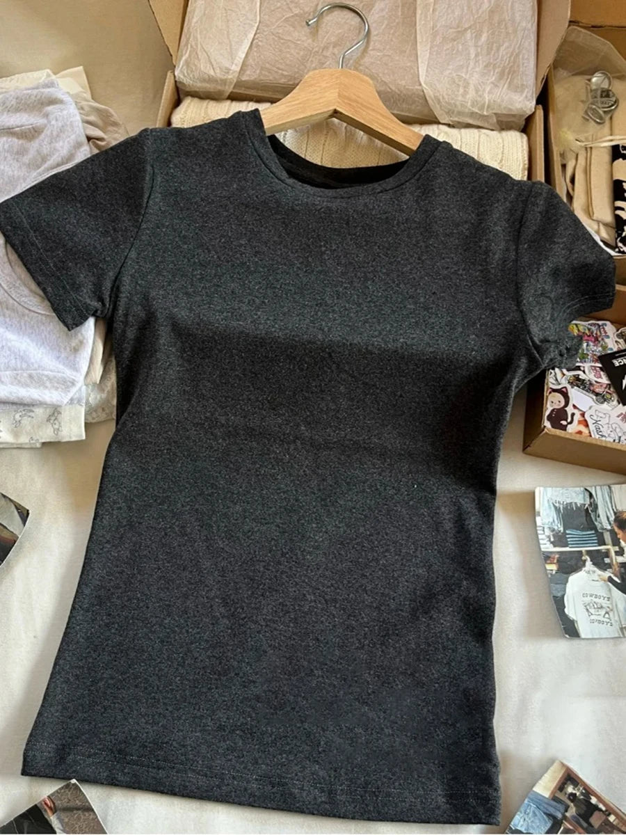 Simple Basic White V-neck T-shirts Women Summer Cotton Soft Casual Preppy Style Short Sleeve Tees Sweet Chic Y2K T Shirt Clothes