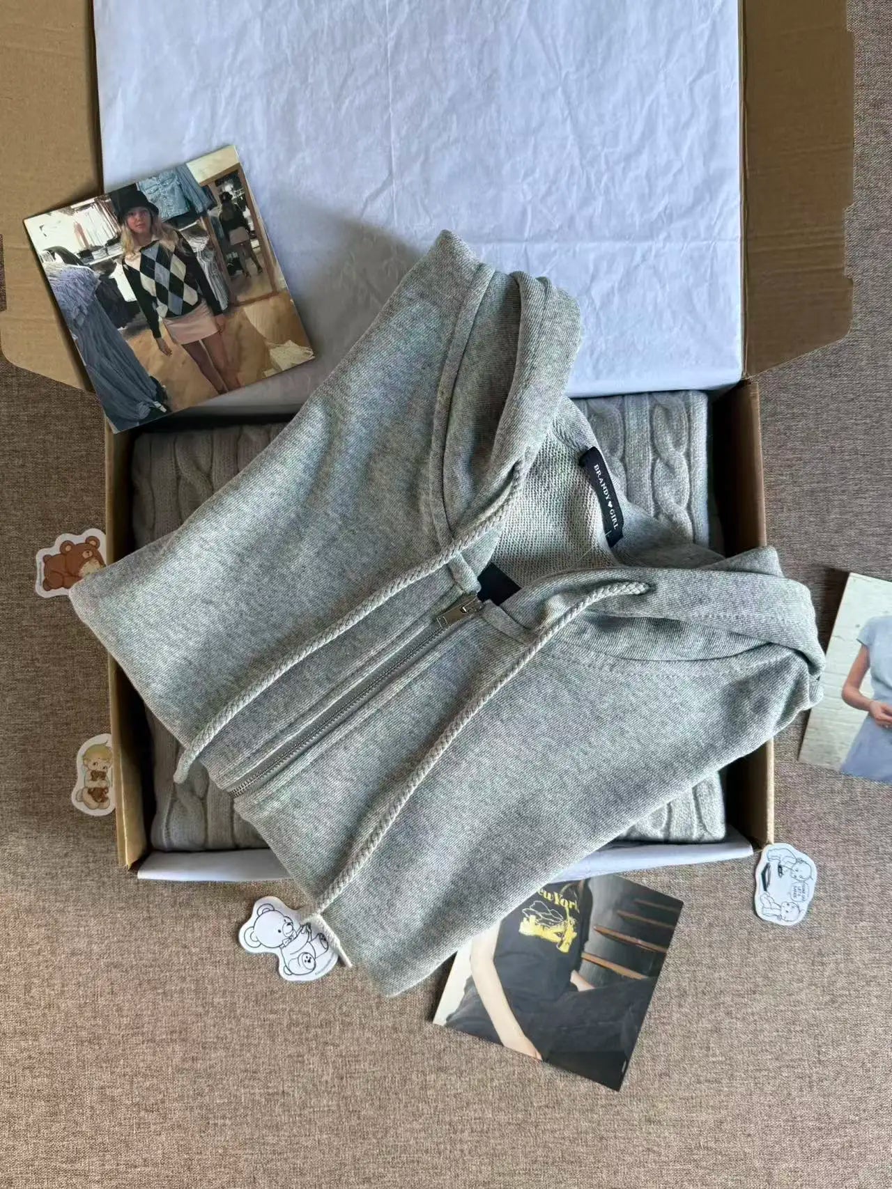 Gray Slim Pockets Zipper Hoodies Women Autumn Casual Drawstring Hoodie Tops Vintage Sweet Preppy Style Slim Y2K Sweatshirts Coat