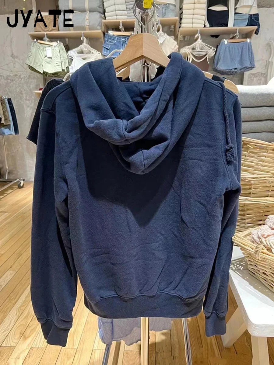 Harajuku Letter Print Zipper Hoodies Women Autumn Casual Pockets Drawstring Hoodie Tops Vintage Loose Chic Y2K Sweatshirts Coat