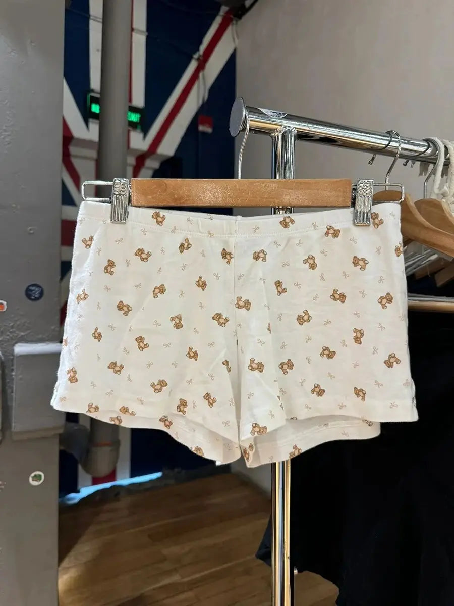 Cute Bear Bow Print Pajama Shorts Women Elastic High Waist Straight Short Pants Summer Sweet Home Underwear New Y2K Sweatshorts