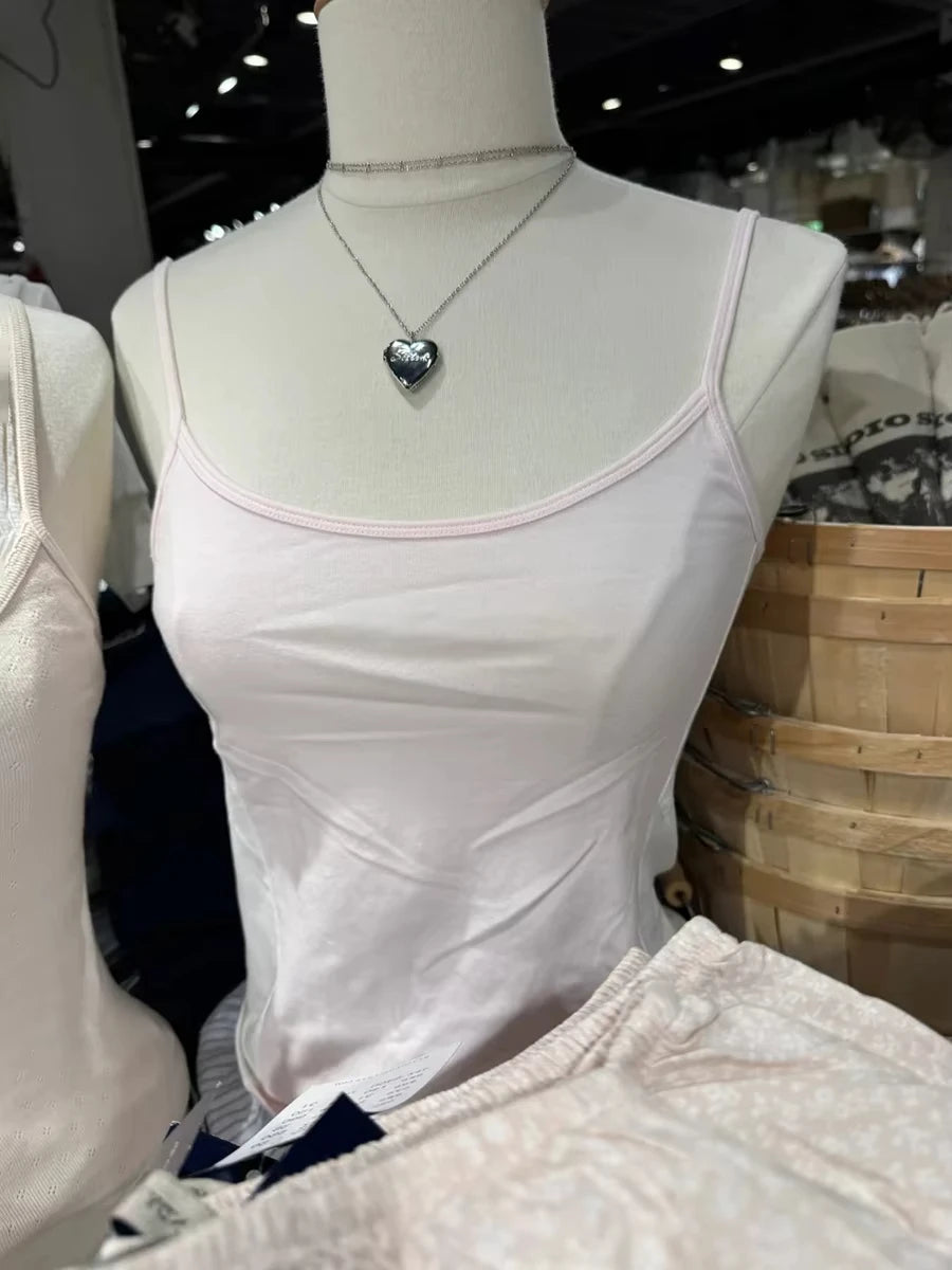 Sweet Pink Patchwork Slim Crop Top Women Summer New Casual Cotton Sleeveless Cropped Camis Female Vintage Basic Y2K Tank Tops