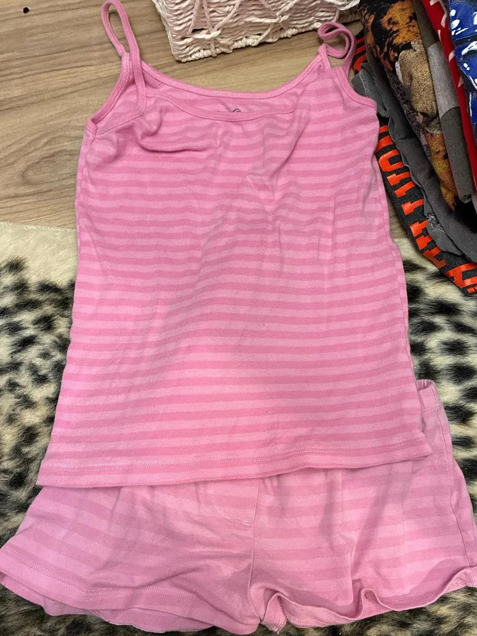 Pink Striped Vest Shorts Set Woman Slim Crop Top+Elastic Waist Short Pant Casual Cozy Sweet Cotton Home Pajama 2 Piece Sets