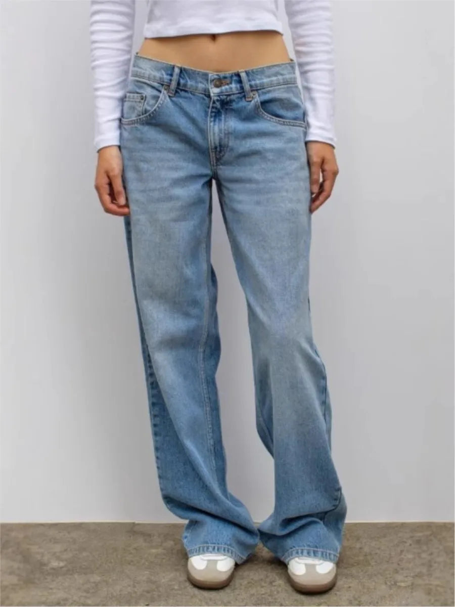 Retro Star Patchwork Jeans Women Summer New High Waist Pockets Straight Denim Pants American Vintage Loose Baggy Trousers Y2K