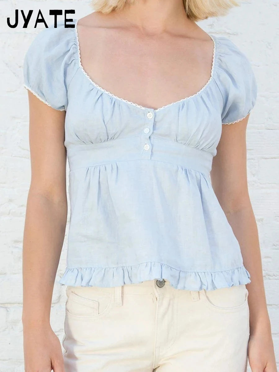 New Lace Trim Strap Cotton Short Sleeve Tees Female Casual Simple Sexy White Crew Neck Tops Clothes Sweet Cute Chic T-shirts Y2K