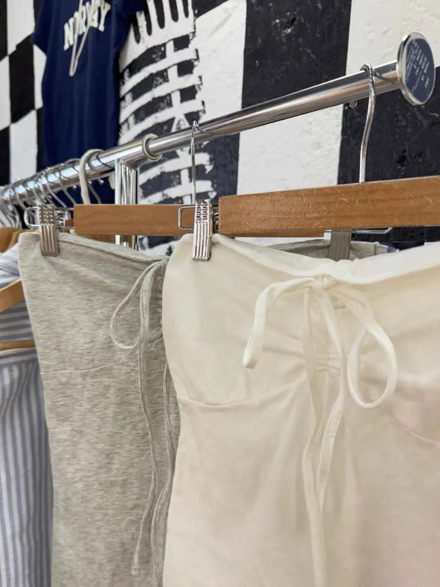 Cute White Drawstring Folds Strapless Tank Top Women Summer Cotton Slim All-match Camis Female Sweet Preppy Style Vest Y2K Tops