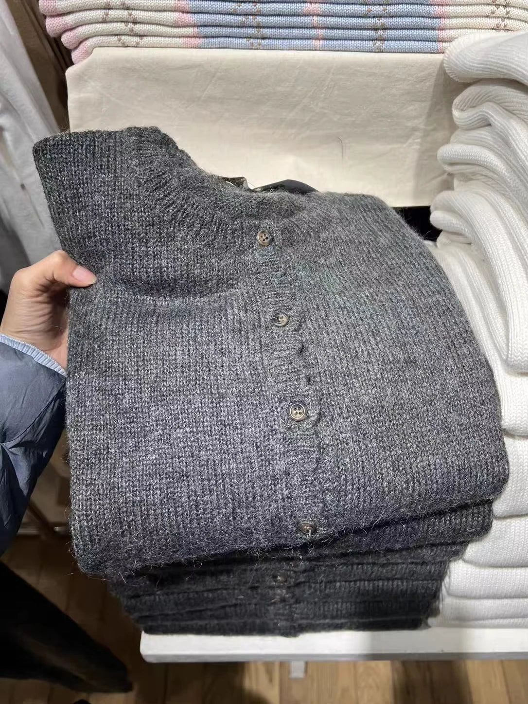 Dark Grey Sweater Cardigan Simple Spring Round Neck Single Breasted Long Sleeve Cotton Knitwear Casual Simple All-match Sweaters