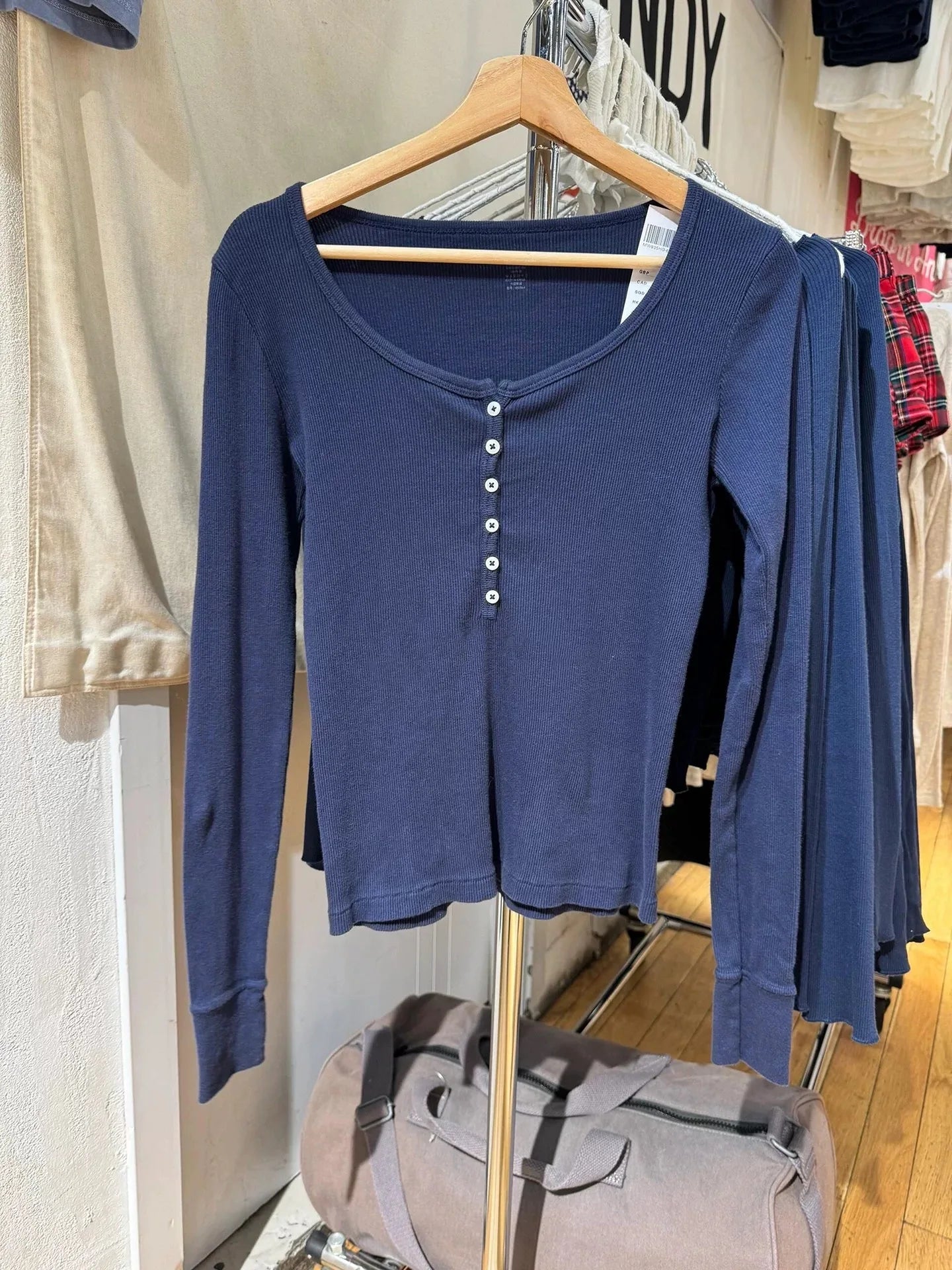 Sweet Blue Ribbed Buttons T-shirt Women Buttons O-Neck Cotton Slim Long Sleeve Tee Cute Vintage Preppy Style T Shirt Y2K Top New