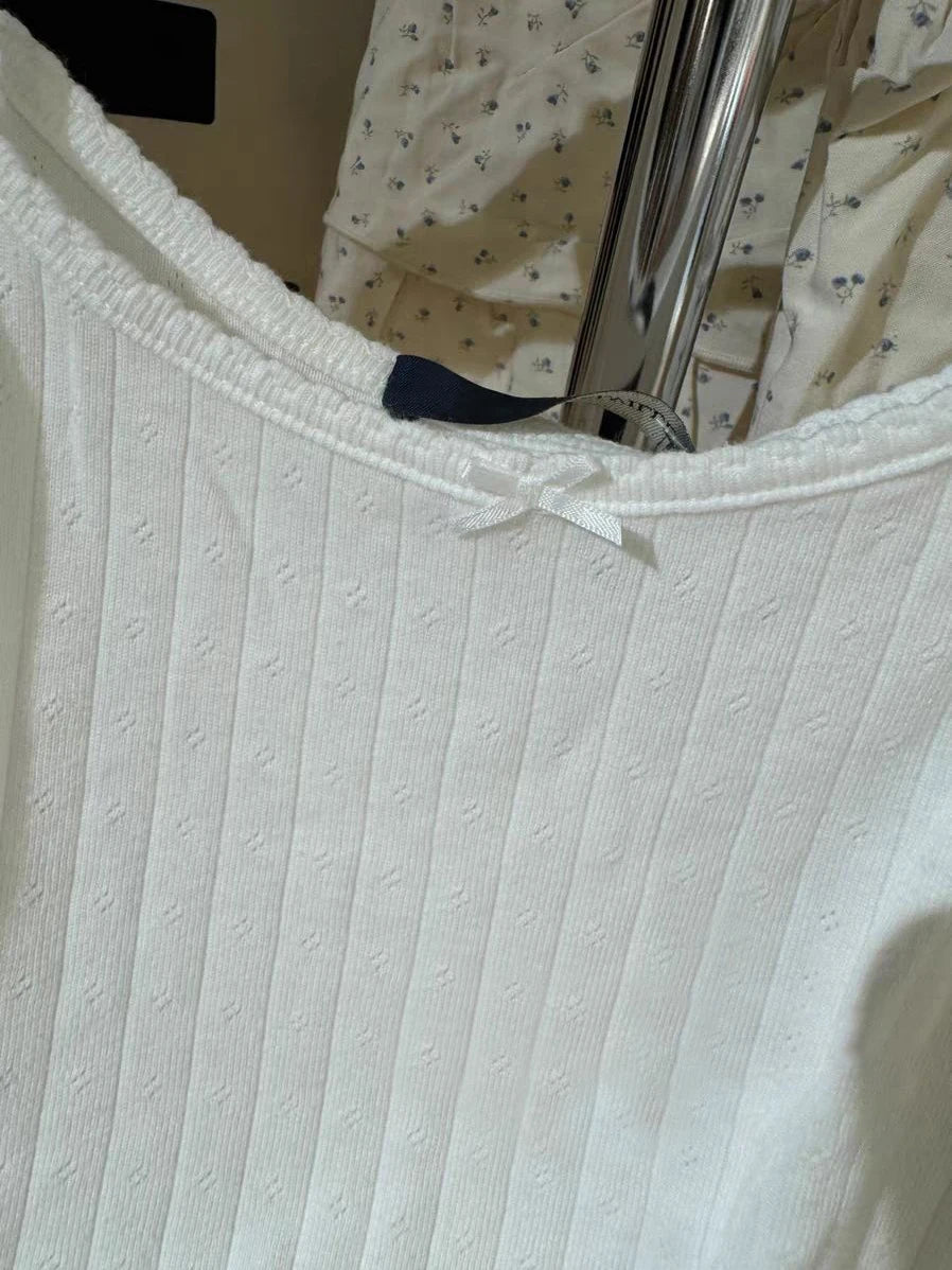 Sweet Lace Trim Eyelet White Slim Tank Tops Women Summer Bow Sleeveless Cotton Preppy Style Camisole Vintage Cute Basic Tops Y2K