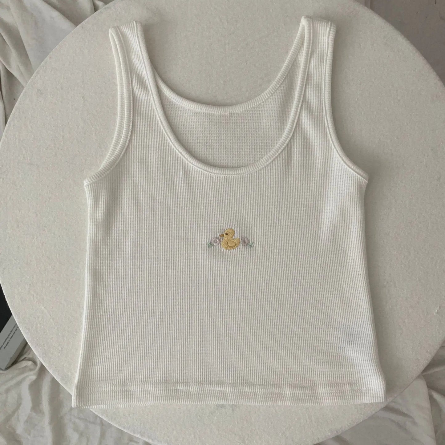 Cute Little Duck Embroidery Tank Tops Women Summer New Cotton Casual U-neck Sleeveless Vests Simple Basic Sweet Camisole Y2K Top