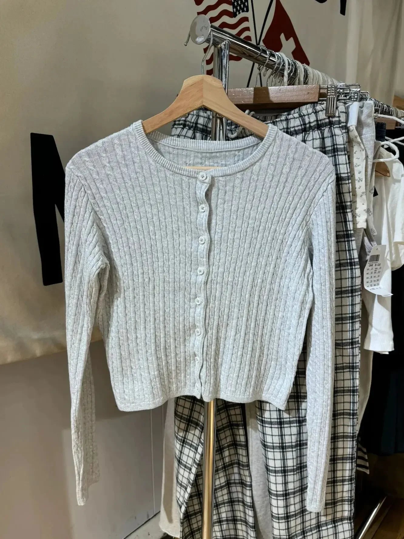 Gray Pockets Knitted Sweater Cardigan Women Autumn Cotton Round Neck Long Sleeve Sweaters Sweet Preppy Style Knitwear Y2K Tops