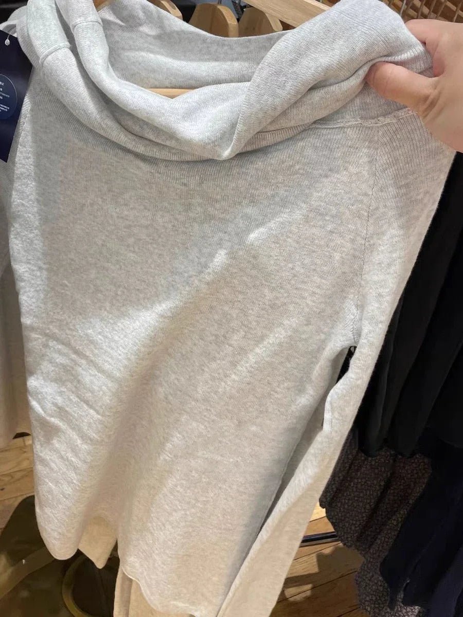 Simple Gray Knitted Long Sleeve T-shirts Women Autumn Soft Cotton Sexy Slash Neck Slim Tees Sweet Streetwear Sweet Tshirts Y2K