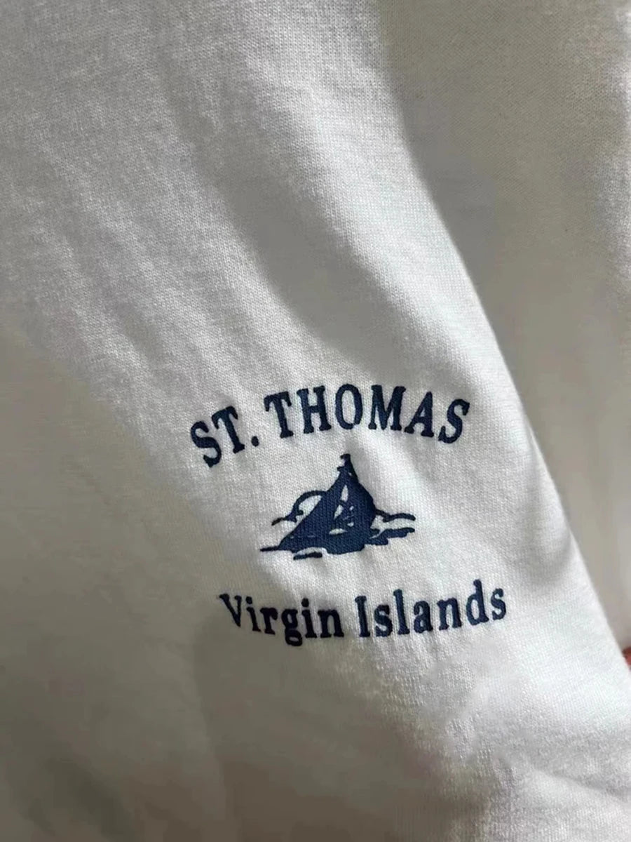 Letter Sailboat Print Solid Short Sleeve Tee Women Streetwear Cotton O-neck Loose Casual Crop Tops Fashion Vintage Y2K T-shirts