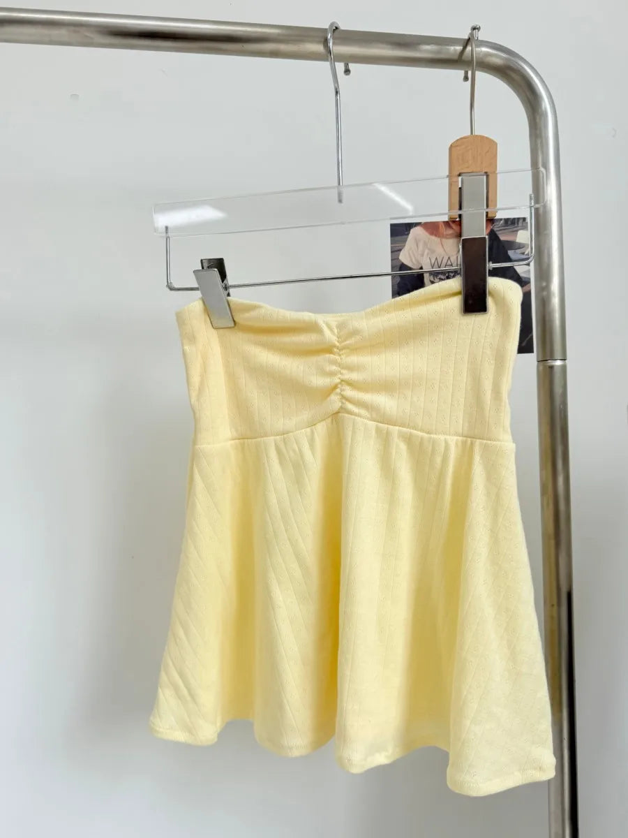Butter Yellow Folds Tank Tops Woman Summer Casual Cotton Slim All-match Strapless Vest Cute Sweet Preppy Style Camisole Y2K New