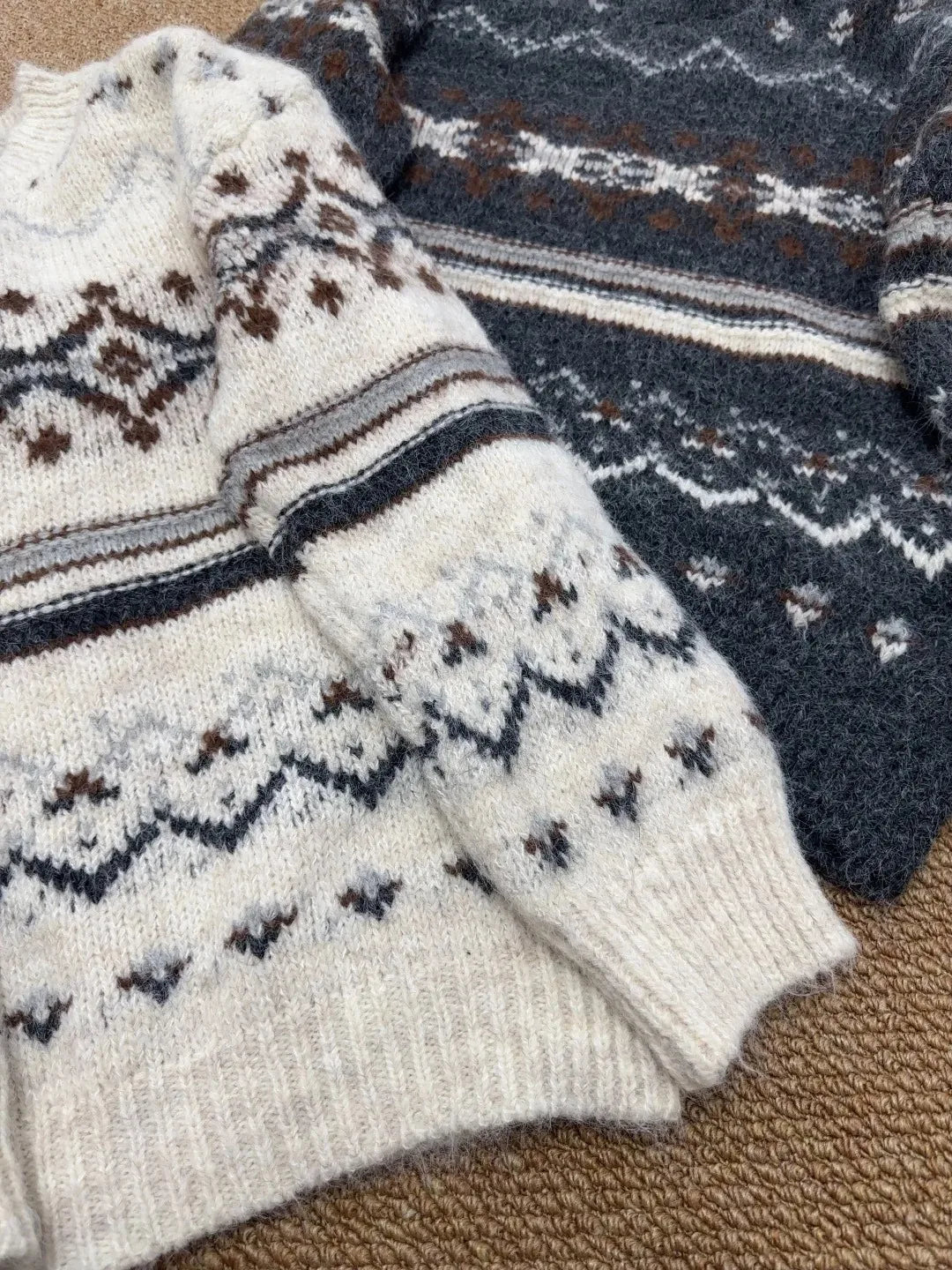 Women's Geometric Jacquard Sweater O-neck Long Sleeve Cotton Knitted Pullover Vintage Casual Cozy Jumper Sweet Y2k Autumn Top