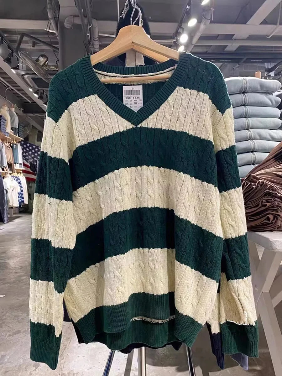 Fashion Twisted Floral Loose Knitted Sweater Women Autumn New V-neck Cotton Casual Chic Pullover Tops Streetwear Cute Jumper Y2K