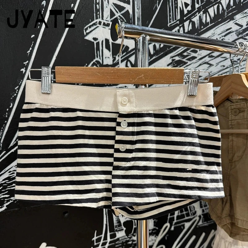 Harajuku Striped Buttons Home Underwear Women Summer New Cotton Soft Casual Simple Short Pants Vintage Chic Sweet Pajama Shorts