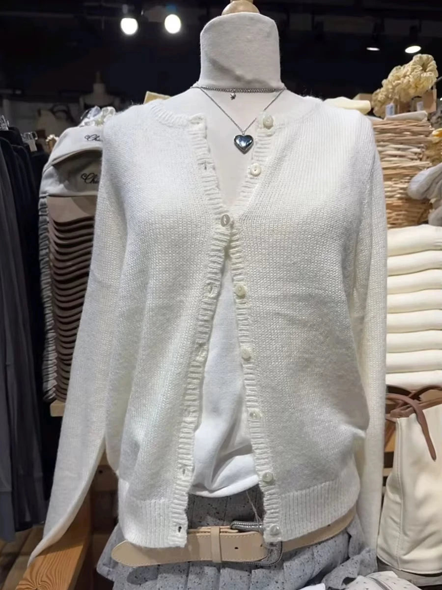 Solid Sweater Cardigan Simple Spring Round Neck Single Breasted Long Sleeve Cotton Knitwear Casual Simple All-match Sweaters