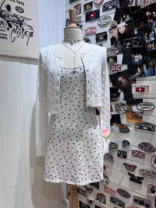 Floral Print Slim Mini Dress Women Summer New Street Preppy Style Cotton Sleeveless Vestidos Sweet Cute Chic Vintage Dresses Y2K