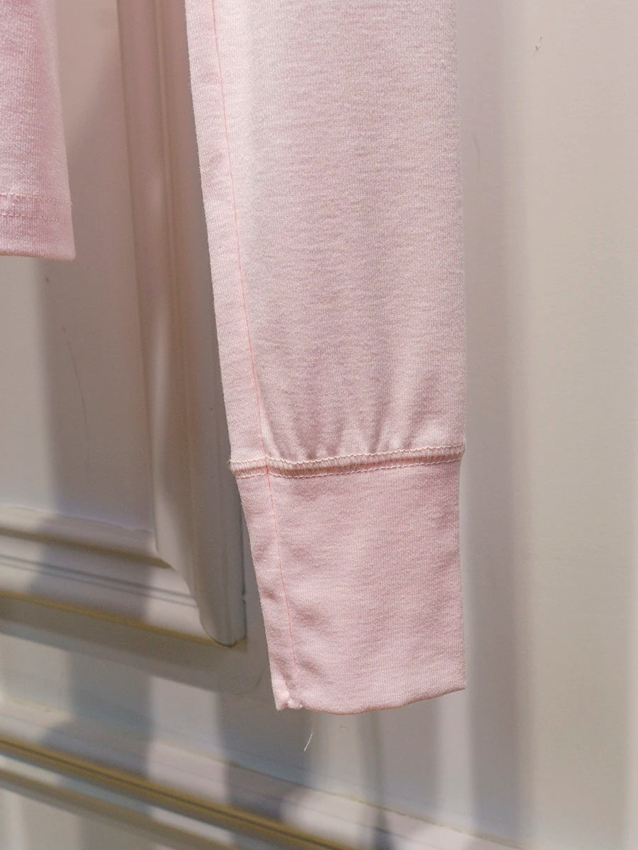 Pink Six Buttons Thin Long Sleeve T-shirts Women Spring Round Neck Cotton Slim Tee Top Female Cute Sweet Tshirt Y2k Tops New