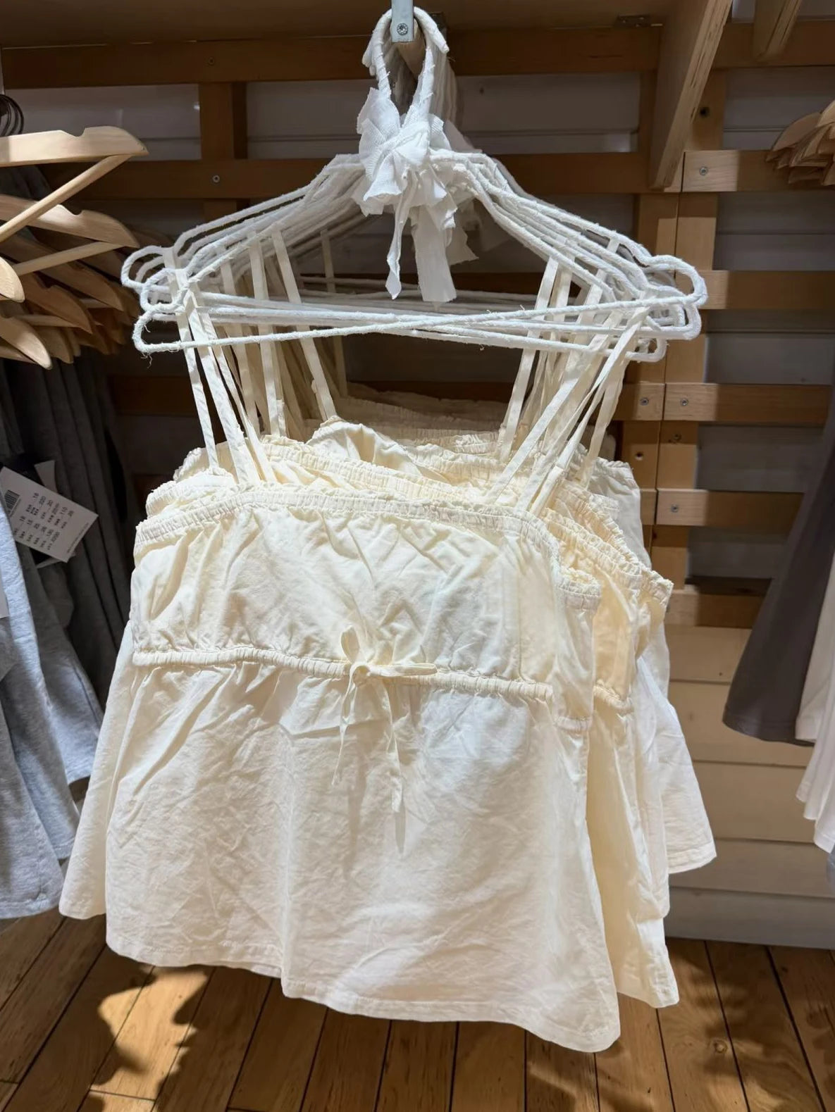 Cute Light Yellow Drawstring Tank Top Woman Back Single Breasted Strapless Cotton Camisole Female Sweet Casual Simple Vest Y2K