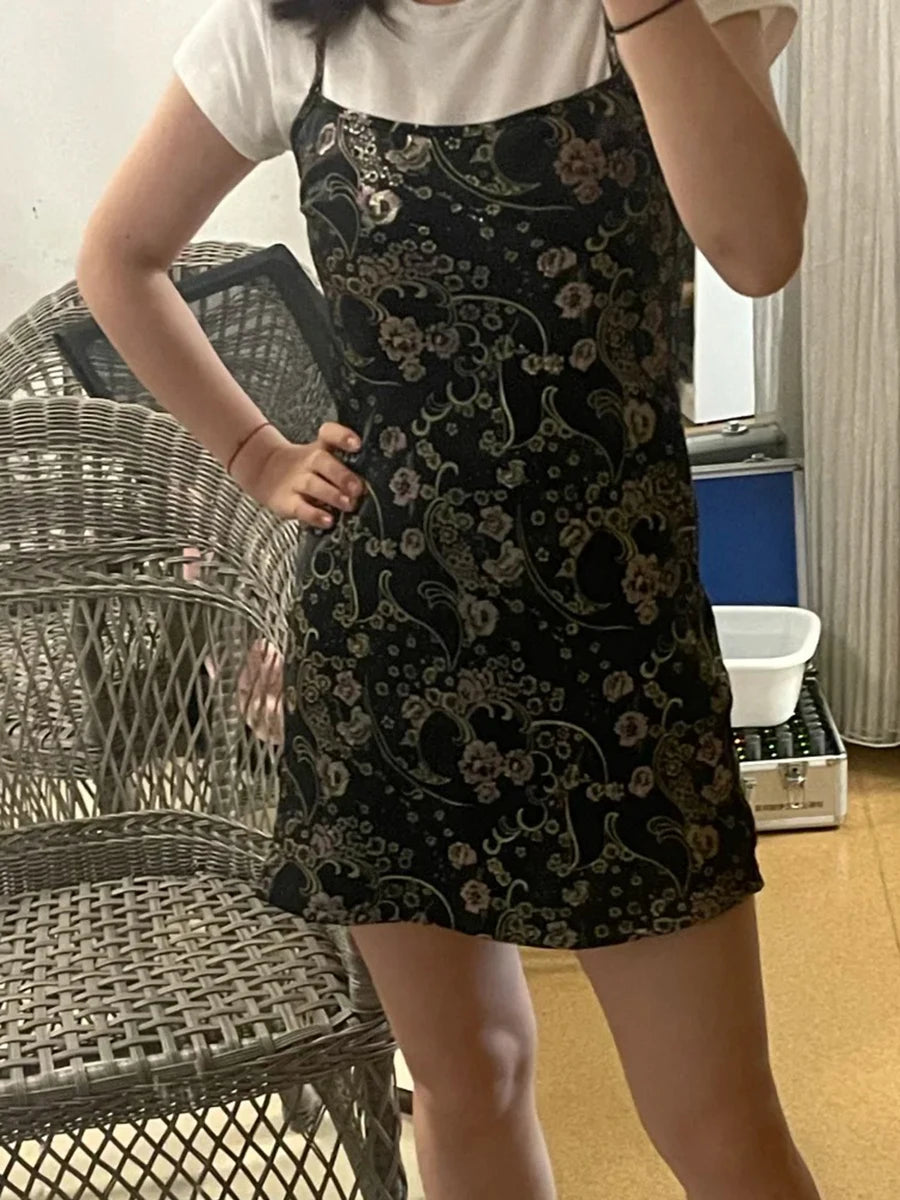 Floral Embroidery Mini Dress Women Retro Elegant Casual A-line Short Vestidos Vintage Sweet Chic Dresses Y2K