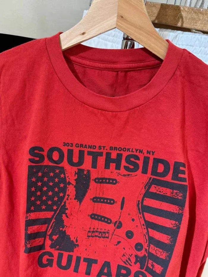 Sweet Guitar Letter Print Red T-Shirt Women Summer New O-neck Cotton Short Sleeve Tee Shirts Vintage Streetwear Tshirt Y2K Tops