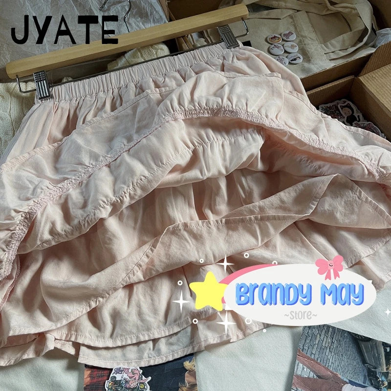 Sweet Pink Ruffles A-line Skirts Women Summer New Cotton Elastic High Waist Short Faldas Preppy Style Cute Casual Mini Skirt Y2K