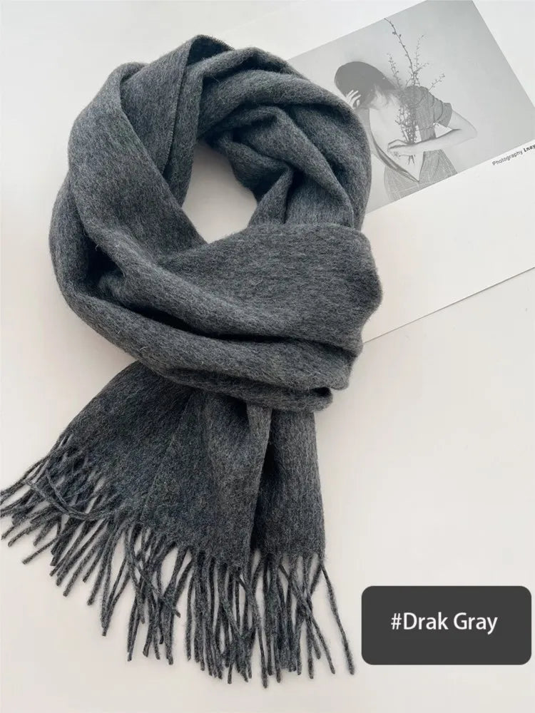 New Solid Tassel Knitted Scarf Women Winter/fall Unisex Warm Wool Long Size Vintage Casual All-match Preppy Style Scarves Y2K