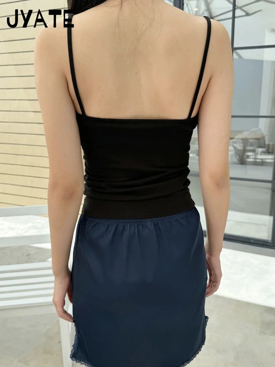 Sexy Lace Trim Slim Black Tank Tops Women Summer New Sweet Cotton Simple Sleeveless Vest Female Preppy Style Basic Crop Top Y2K