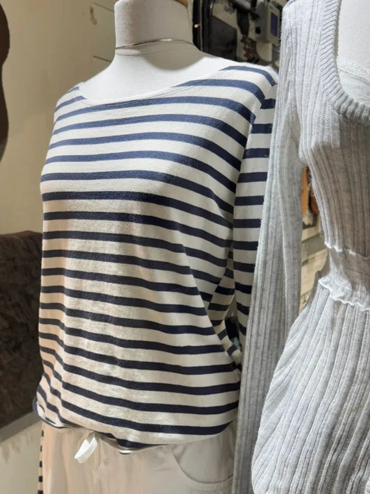 American Navy Striped Long Sleeve T-shirt Women Spring Scoop Neck Slim Cotton Tee Shirts Vintage Streetwear Sweatshirt Y2k Tops